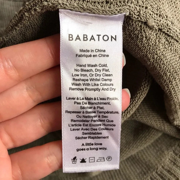 Aritzia Babaton High/Low Pattern Army Green 3/4 Sleeve Sweater - Picture 8 of 8